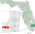 Map of Florida highlighting Southwest Ranches